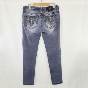 Miss Me gray skinny jeans rhinestone wings pockets Women's size 28